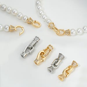 14K Gold Plated CZ Cord End Cap, Gold Tone Leather Cord End Cap, Cord End Cap with Hook Clasp, Cord End Cap Connector for Bracelet Necklace