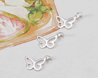 Sterling Silver Butterfly silhouette Charm Pendant, Insect Bracelet, Garden Necklace, Nature Earring, Winged Jewelry, Animals Charm