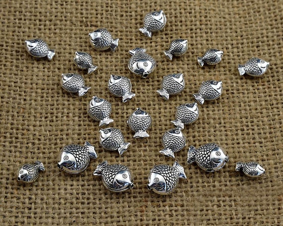 Sterling Silver Fish Beads, Sea Life Bead, Ocean Bead, Marine Bead, Fishing Bead, Bracelet Spacer, Fisherman Bead,Saltwater Bead,Animal Bead