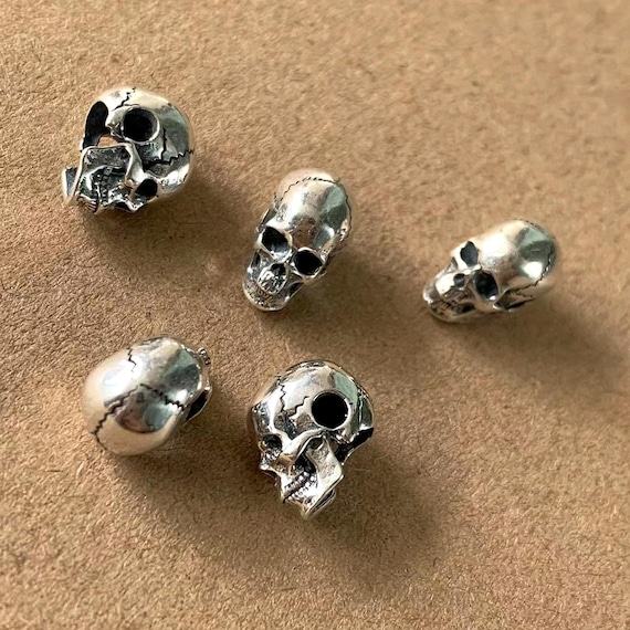 Sterling Silver Skull Beads, Jack Skellington Bead, Skeleton Ring Bead, Large Hole Bead, Gothic Bead, Bracelet Spacer, Rocker Bead,Punk Bead