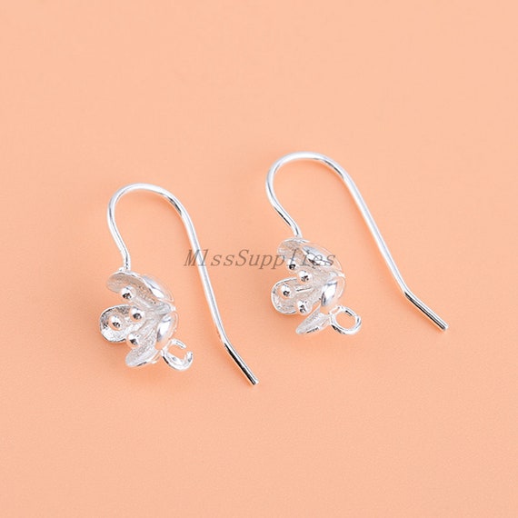 Ganci per orecchini in argento sterling, ganci per orecchini in argento  s925 per forniture di gioielli, ganci per orecchini a fiore con anello  aperto ad anello -  Italia