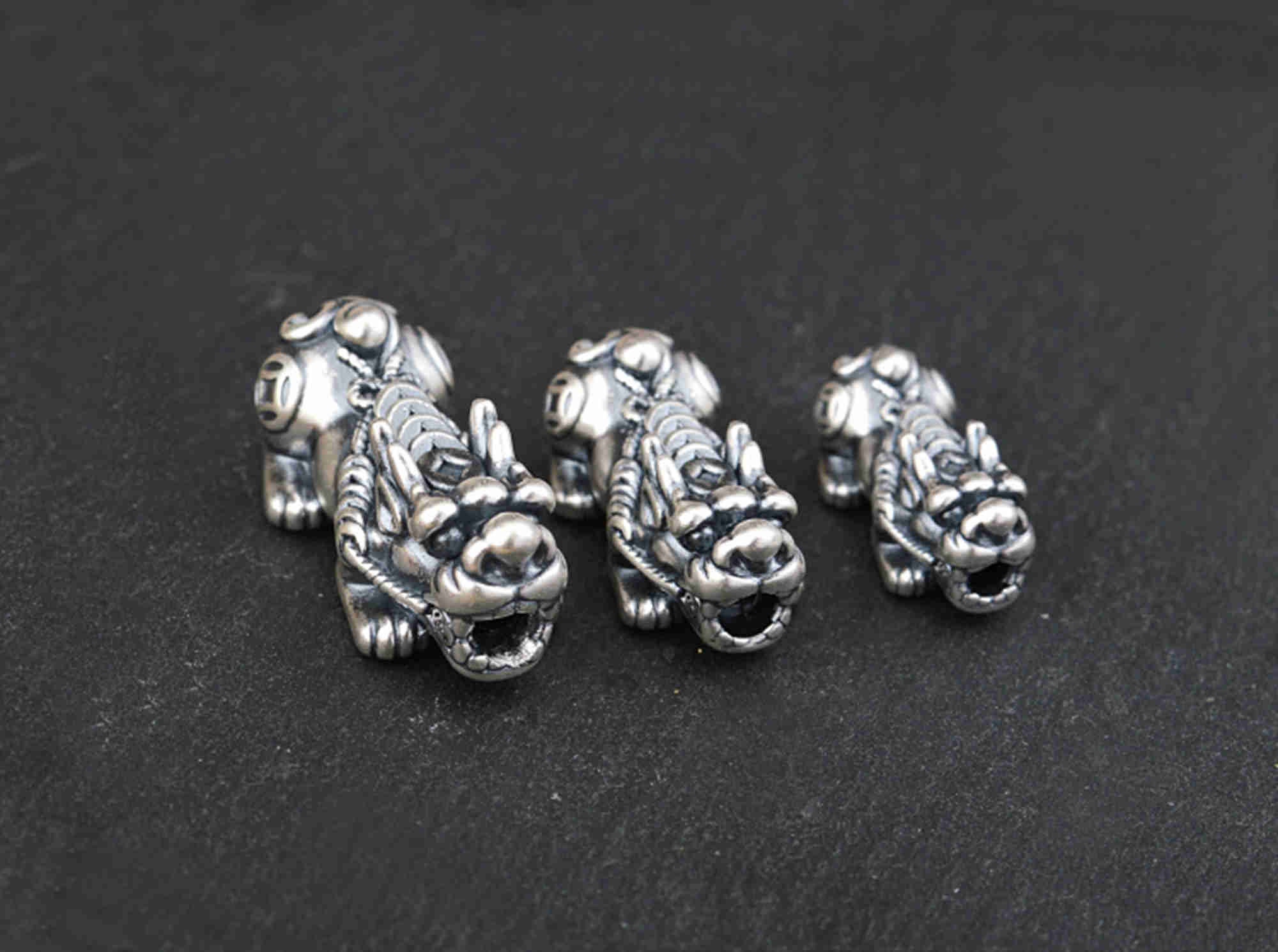 Sterling Silver Pixiu Beads, Kylin Bead, Feng Shui Bead, Wealth Bead, Lucky Bead, Bracelet Spacer, Fortune Bead, Mythical Bead, Animal Bead