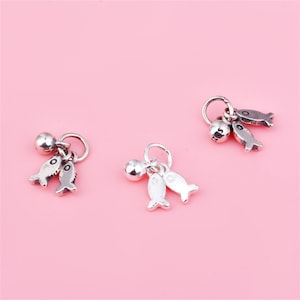 Sterling Silver Double Fish Charm Pendant, Ocean Bracelet, Sea Life Necklace, Marine Earring, Fishing Jewelry, Animals Charm, Charms In Bulk