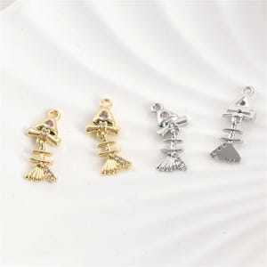 14K Gold Plated CZ Fish Bone Charm Pendant, Fish Bracelet, Fisherman Necklace, Pond Earring, Statement Necklace, Animal Charm 20*7.7mm