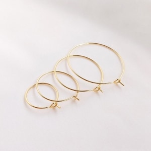14K Gold Plated Beading Circle Earring Wire, Gold Tone Round Wire Hoops Earring Component, Circles Ear Stud Findings
