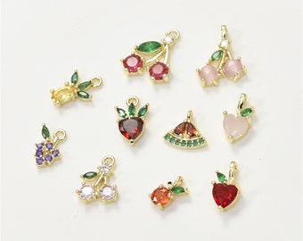 14K guldpläterat CZ-hänge med druva, ananasarmband, vattenmelonhalsband, äppleörhänge, körsbärsberlock, fruktsmycken, matberlock