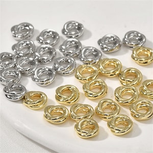 14K Gold Plated Twist Beads, Spiral Bead, Circle Bead, Tribal Bead, Bracelet Spacer, Wheel Bead, Pony Bead, Ring Bead 8mm