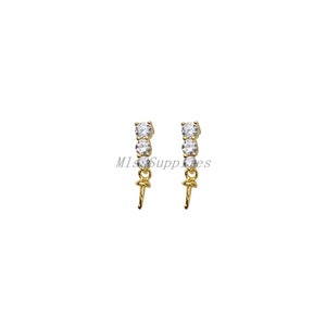 Sterling Silver Pendant Setting, s925 Silver CZ Bar Pendant Setting For Supplies, Half Drilled Pearl Mounts, Zircon Peg & Cup 3*13mm