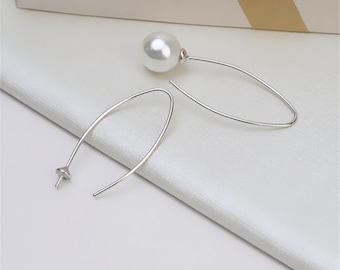 Sterling Silver Earring Settings, s925 Silver Earring Hooks, Ear Wire Hook, Simple Earring Hooks with Cup and Peg,Hafl Drilled Pearl 6mm 8mm