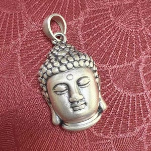 Sterling Silver Buddha Head Charm Pendant, Buddhist Bracelet, Statue Necklace, Amulet Earring, Religious Jewelry, Meditation Charm