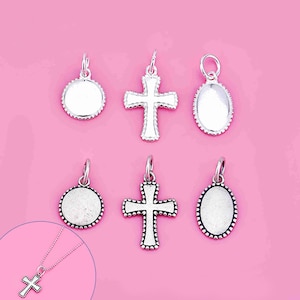 Sterling Silver Cross Charm Pendant, Christian Bracelet, Religious Necklace, Crucifix Earring,Small Charm,Plain Oval Jewelry,Round Tag Charm