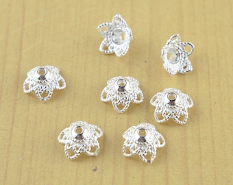 Sterling Silver Bead Caps, s925 Silver Beads Cap For Jewelry Making Supplies, Bracelet Beads Cap,  Flower Bead Caps 8mm