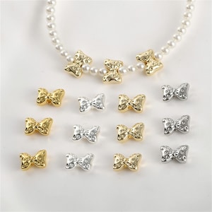 14K Gold Plated Bow Beads, Bowknot Bead,Ribbon Bracelet,Hammered Beads,Butterfly Knot Jewelry, Bowtie Bead,Dainty Bead,Statement Bead 7*10mm