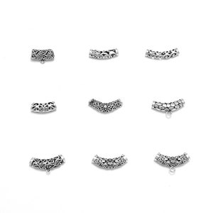 Sterling Silver Flower Bail Tube Beads, Sterling Silver Cloud Curve Tube Bead, Noodle Tube Bead,  Spiral Tube Bead w/ Loop, Bracelet Bead