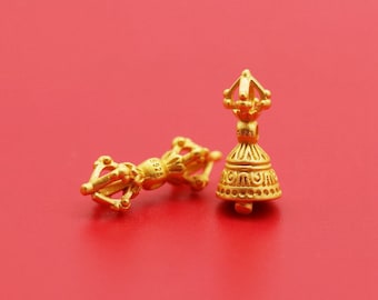 24K Gold Plated Over Sterling Silver Vajra Dorje Beads, s925 Silver Dorje Bell Beads, Tibetan Dorje Spacer, Buddhist Bead, Melong Dorje Bead