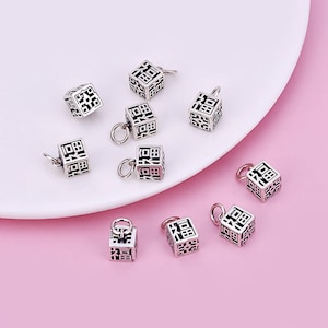 Pingente de cubo de personagem de prata esterlina, pulseira da sorte, colar de bênção, brinco da fortuna, joias simbólicas, amuleto positivo