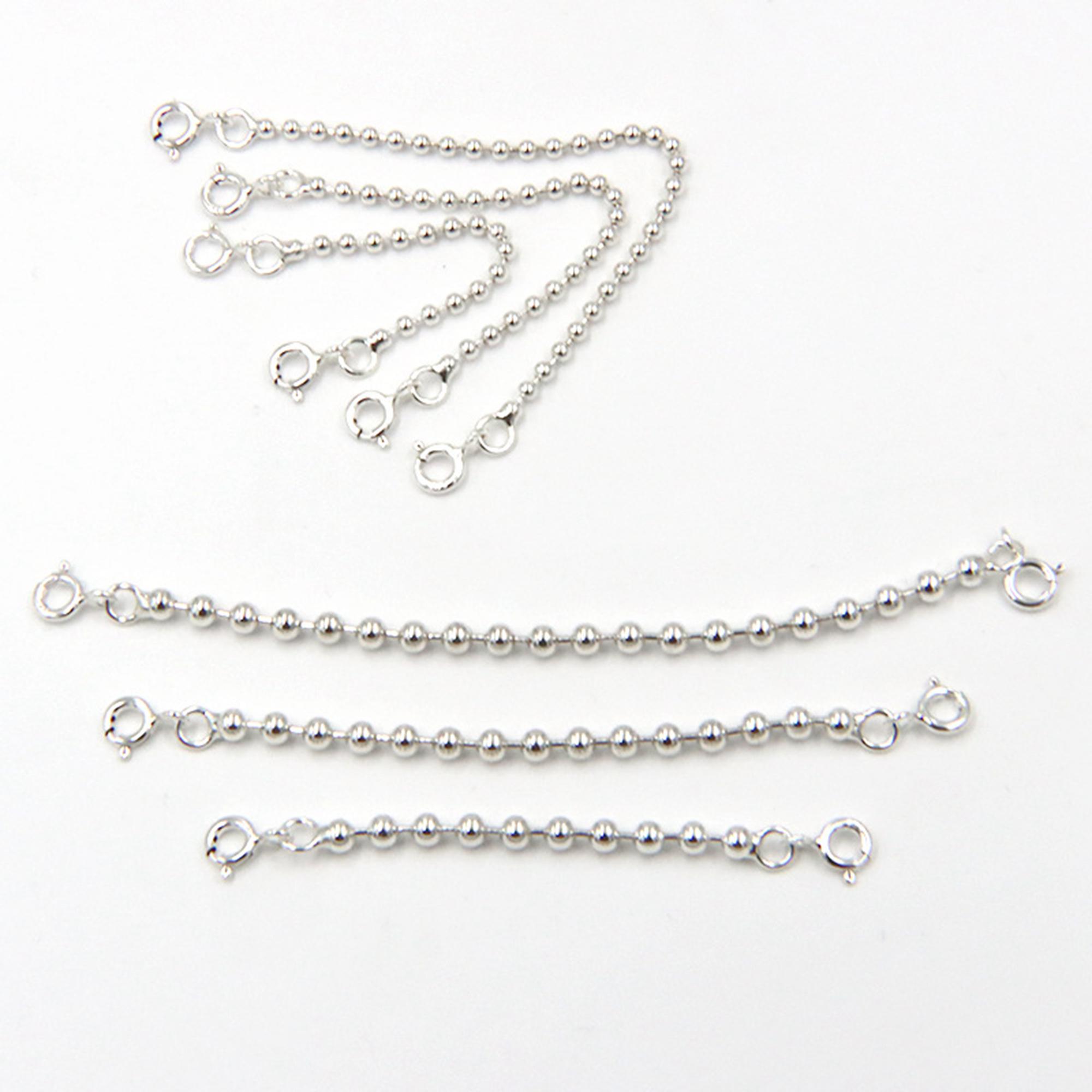 3pcs Sterling Silver Ball Chain Extensions W/spring Clasp, S925 Ball ...
