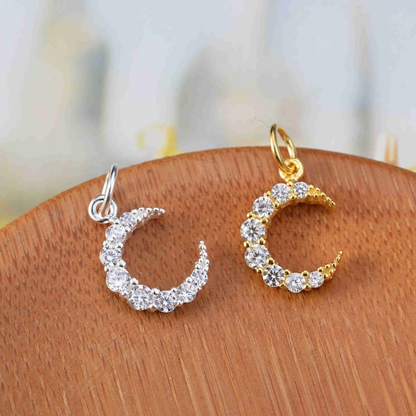 Sterling Silver CZ Moon Charm Pendant, Celestial Bracelet, Moonlight Necklace, Dreamy Earring, Night sky Jewelry, Crescent moon Charm