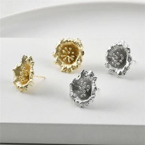 14K Gold Plated Flower Earring Post w/ Loop, Floral Ear Post, Blossom Ear Stud, Ear Post, Women Post Earrings, Earring Component