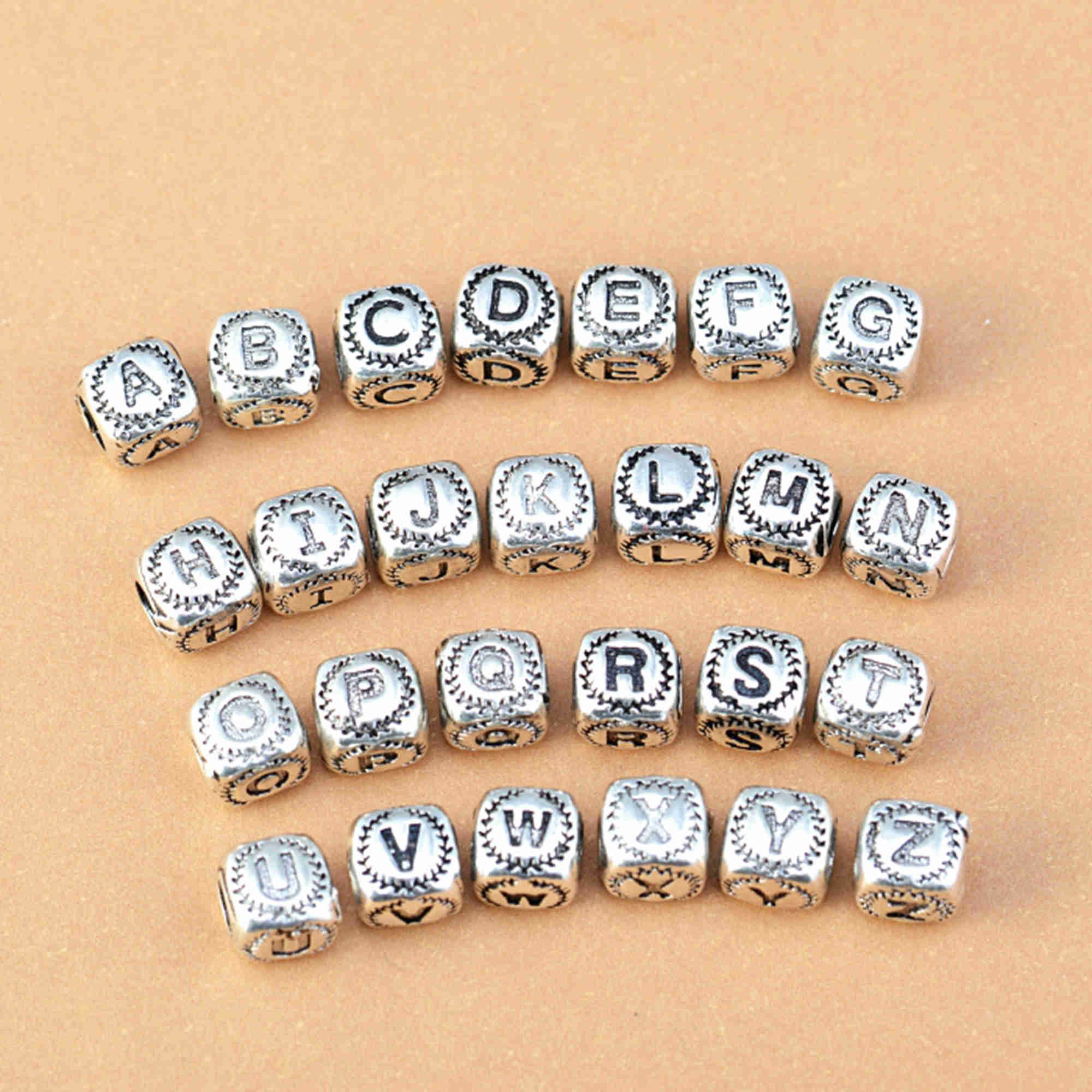 Sterling Silver Letter Beads Sterling Silver Alphabet Cube Etsy