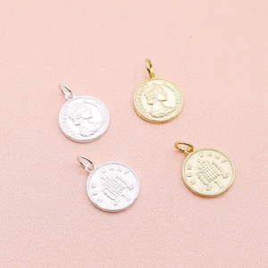 Sterling Silver Elizabeth Charm Pendant, Queen Bracelet, Royal Necklace, Crown Earring, British Pride Jewelry, British Monarch Charm