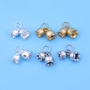 Colgante con dije de flor doble en plata de ley, pulsera floral, collar botánico, pendiente floreciente, joyería de la naturaleza, dije de lirio de los valles