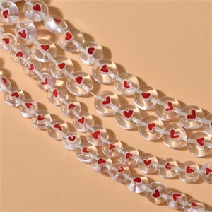 Crystal Glass Red Heart Beads, Clear Glass Heart Beads, Crystal Heart Bead, Bracelet Beads, Glitter Heart Beads, Romantic Bead 6 8 10mm