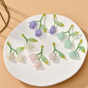 Glaze Beaded Weaving Tulip Charm Pendant, Flower Bracelet, Garden Necklace, Nature Earring, Botanical Jewelry, Floral Charm, Charms In Bulk