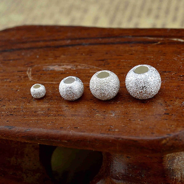 Sterling Silber Perlen, Sterling Silber Stardust runde Perlen, s925 Silber Matte runde Perlen, runde Zwischenperlen, 4mm 5mm 6mm 8mm