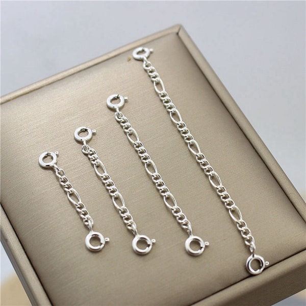 Sterling Silver Figaro Chain Extensions with Spring Clasp, 925 Figaro Curb Extender Chain, Bracelet Extension Chain, Necklace Chain Extender