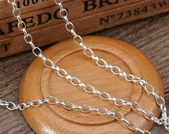 Sterling Silver Oval Rolo Chain, s925 Silver Oval Belcher Chain For Jewelry Making Supplies, Unfinished Rolo Chain Necklace Bracelet