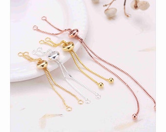 30pcs Sterling Silver Extension Box Chain, s925 Silver Extender Chain For Bracelet, Bracelet Extender Chain W/ Stopper Silicone Bead