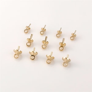 Tapas de enganche de clavija chapadas en oro de 14 quilates, pasador de ojo roscado, tapa de cuenta, copa de perla y clavija para cuentas perforadas a medias, enganche para colgante de dije, fornituras para joyería de perlas