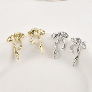 14K Gold Plated Bowknot Stud Earring, Gold Tone Ribbon Earring, Bow Tie Stud Earrings, Trendy Bow Earrings, Butterfly Bow Earrings 27*18.8mm