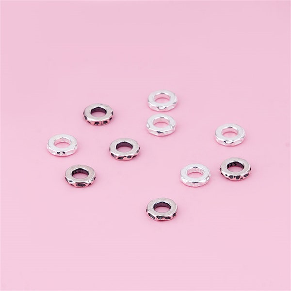 Sterling Silver Concave Pony Beads, Donut Bead, Gear Bead, Wheel Bead, Geometric Bead, Bracelet Spacer, Plain Bead, Large Hole Bead