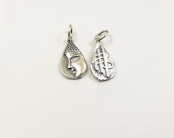 Ciondolo a goccia con statua di Buddha in argento sterling, bracciale da meditazione zen, collana buddista, orecchini spirituali, gioielli spirituali, ciondolo simbolico