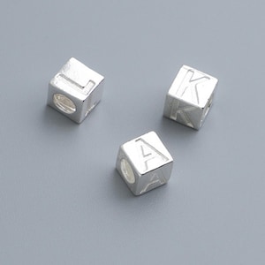 Sterling Silver Letter Beads, Cube Bead, Cubic Bead, Alphabet Bead, Initial Bead, Bracelet Spacer, Monogram Bead, Name Bead, Block Bead 6mm