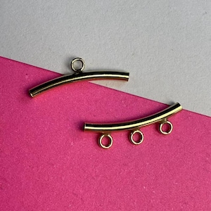 14K Gold Filled Bail Tube Beads, Gold Filled Curved Tube Beads with One or Three Rings, Tube Spacers, Noodle Tube Beads, Length 20mm