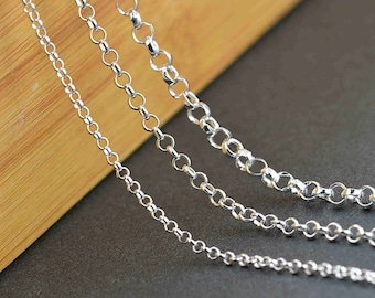 Sterling Silver Oval Rolo Chain, s925 Silver Oval Belcher Chain For Jewelry Making Supplies, Unfinished Rolo Chain Necklace Bracelet