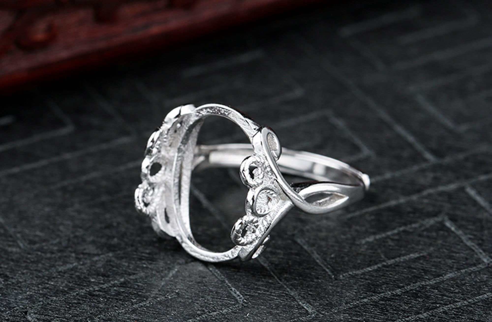 Sterling Silver Ring Setting, S925 Silver Oval Bezel Cup Setting