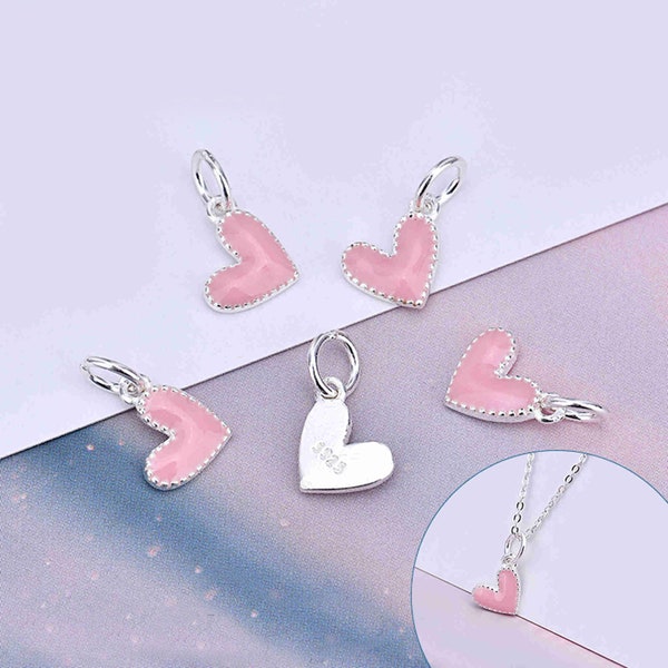 Sterling Silver Heart Charm, s925 Silver Charm For Jewelry Making Supplies, Bracelet Charm, Earring Charm, Enamel Heart Charm