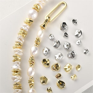 14K Gold Plated Irregular Beads, Nugget Bead, Geometric Bead, Boho Bead, Baroque Bead, Bracelet Spacer, Concave Bead, Pony Bead