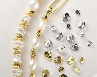 14K guldpläterade oregelbundna pärlor, nuggetpärla, geometrisk pärla, bohopärla, barockpärla, armbandsdistans, konkav pärla, ponnypärla