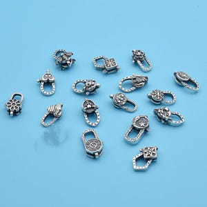 Sterling Silver Skull Lobster Clasp, Silver Love Heart Lobster Clasp, Bracelet Lobster Claw Clasp w/ Angel Jesus Flower Lotus Bee Ox Pattern