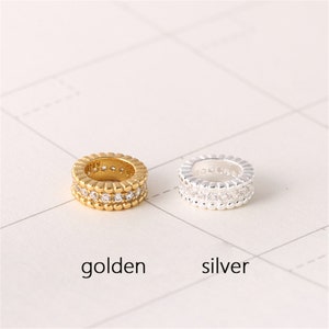 Sterling Silver CZ Zircon Beads, Pony Bead, Gear Bead, Rondelle Bead, Wheel Bead, Bracelet Spacer, Flat Round Bead 4mm 6mm 8mm