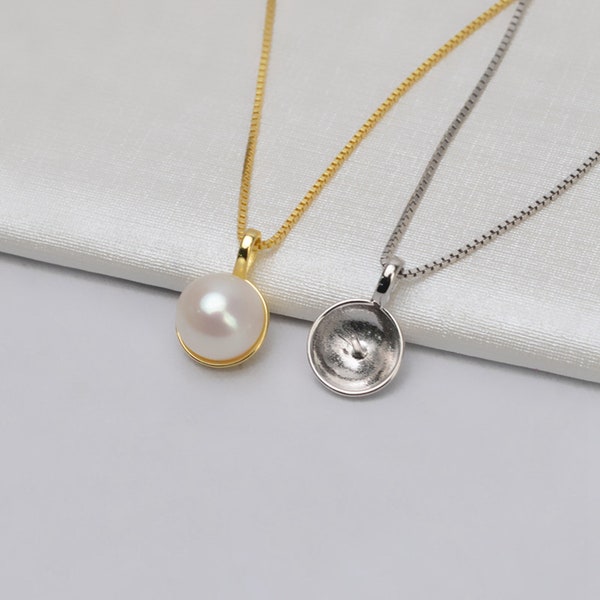 Sterling Silver Pendant Setting, Silver Hemisphere Pendant Setting For Supplies, Half Drilled Pearl Mounts, Peg & Cup 8mm 9mm 10mm 11mm