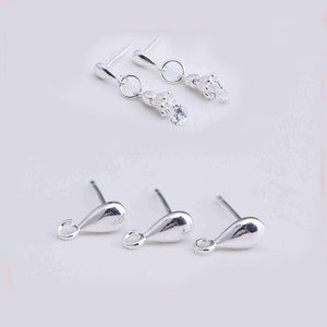 Sterling Silver Water Drop Earring Post, s925 Silver Earring Post For Jewelry Making Supplies, Simple Earring Post with Loop