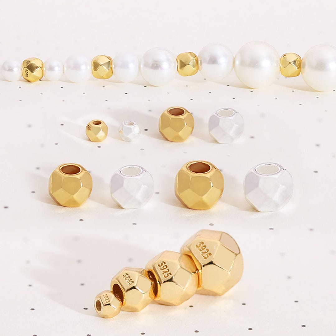 Sterling Silver Faceted Beads, Sphere Bead, Round Bead, Diamond Cut ...