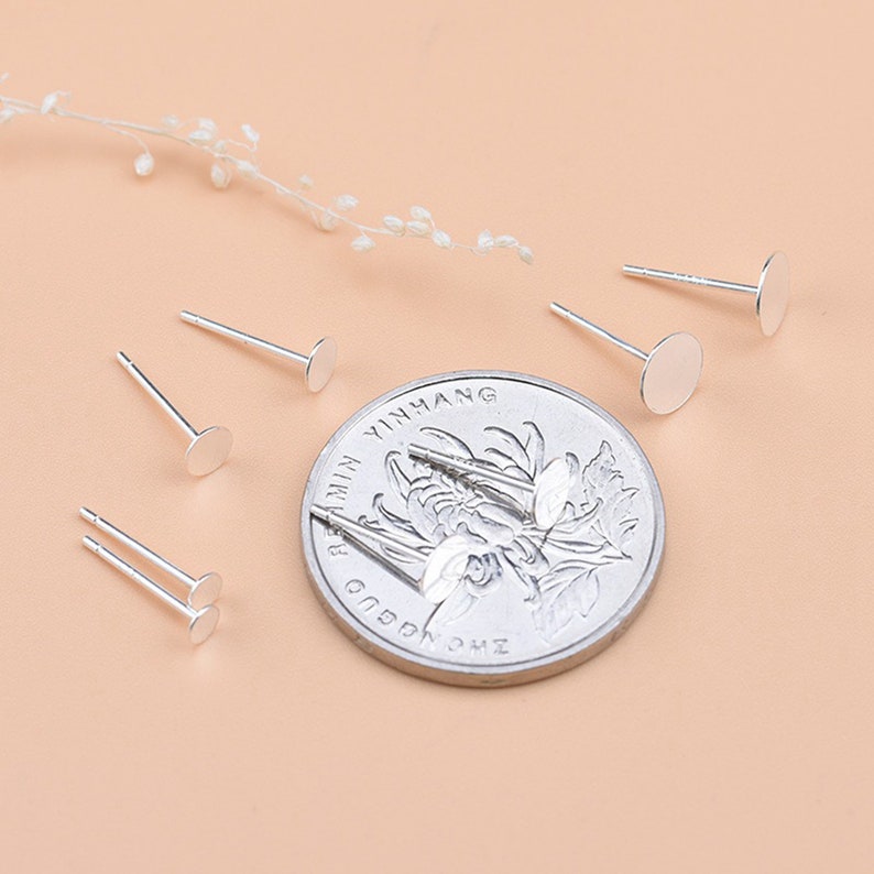 Sterling Silver Earring Posts, s925 Silver Earring Post For Jewelry Making Supplies, Women Flat Pad, Earring Component 1.5/2/3/5/6/7/8/10mm image 4
