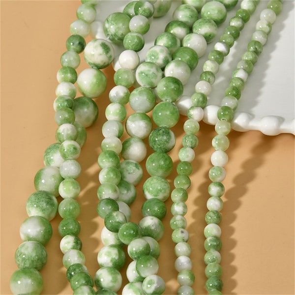 Perle di giada persiana verde e bianca, perle rotonde sciolte in pietra preziosa persiana, perle di giada naturale, perle per bracciali, perle per collane, filo intero 6 8 10 mm